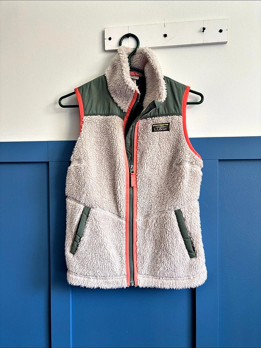 L.L.Bean Hi-Pile Fleece Vest Green & Pink